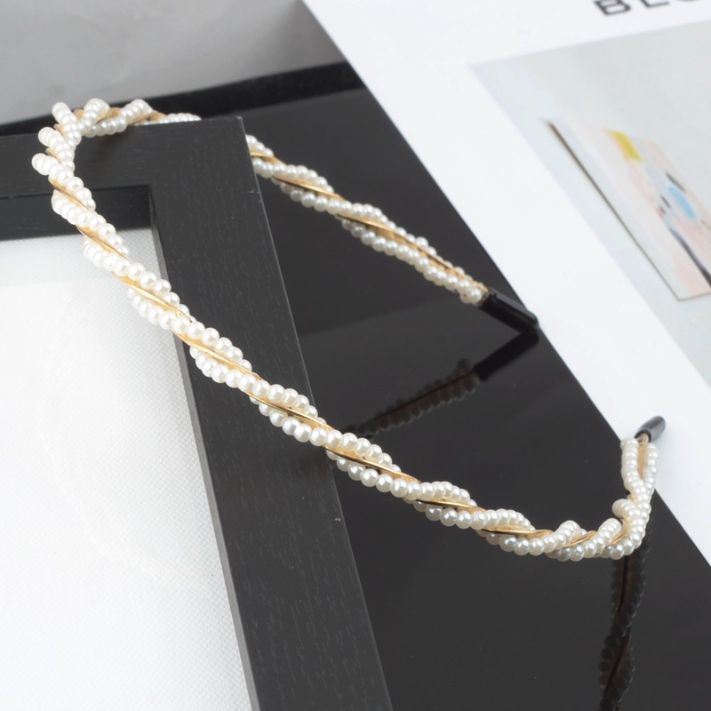 FLY55 Pearl hairband, bride's hair accessory, hand-woven pearl knot, twist bow, crown headband, women's headaccessory wholesale detail image 1