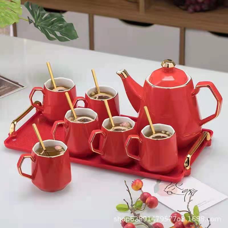 Nuevo conjunto de tazas de café rojo cerámico