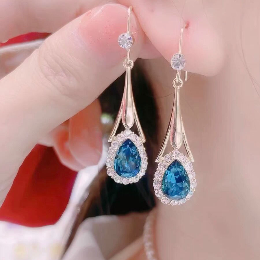 耳环韩国气质网红女防过敏蓝色之恋水晶耳坠奢华百搭2021年新款潮产品图