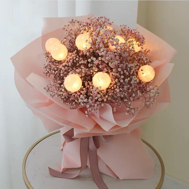 Douyin's same style of popular candy ball flower bouquet packaging, decorative lights, flower wrapping, fresh flower packaging material, 40cm high, 11 balls, 6cm green Specification image