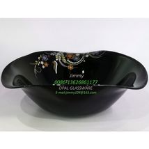 黑色玻璃碗黑色原料6寸贴花款 flower design 6' bowl-black opal