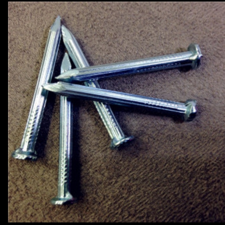 2.5 inches, cement steel nails, straight stripes