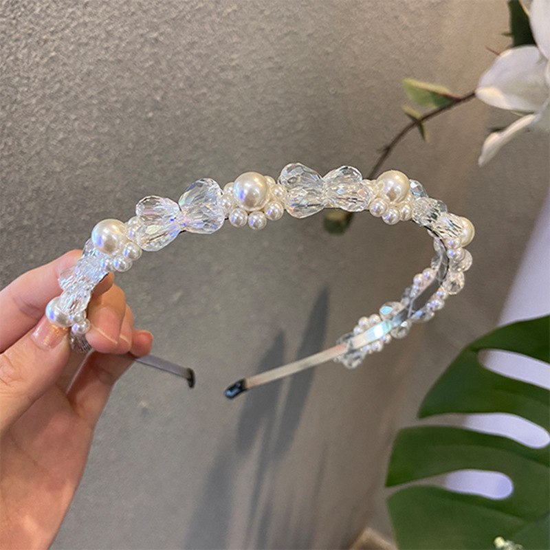 FLY55 Pearl hairband, bride's hair accessory, hand-woven pearl knot, twist bow, crown headband, women's headaccessory wholesale detail image 7