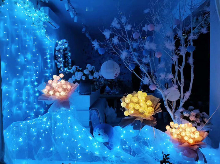 Douyin's same style of popular candy ball flower bouquet packaging, decorative lights, flower wrapping, fresh flower packaging material, 40cm high, 11 balls, 6cm silver Specification image