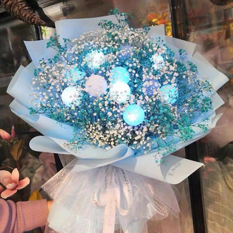 Douyin's same style of popular candy ball flower bouquet packaging, decorative lights, flower wrapping, fresh flower packaging material, 40cm high, 11 balls, 6cm green details Picture