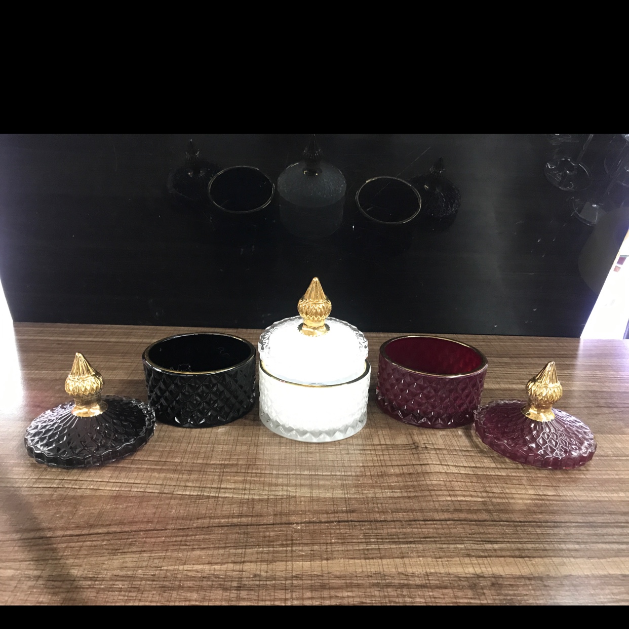 Factory direct sales of high-end glass sugar jars, gold-rimmed sugar jars, high-end diamond sugar jars detail image 1