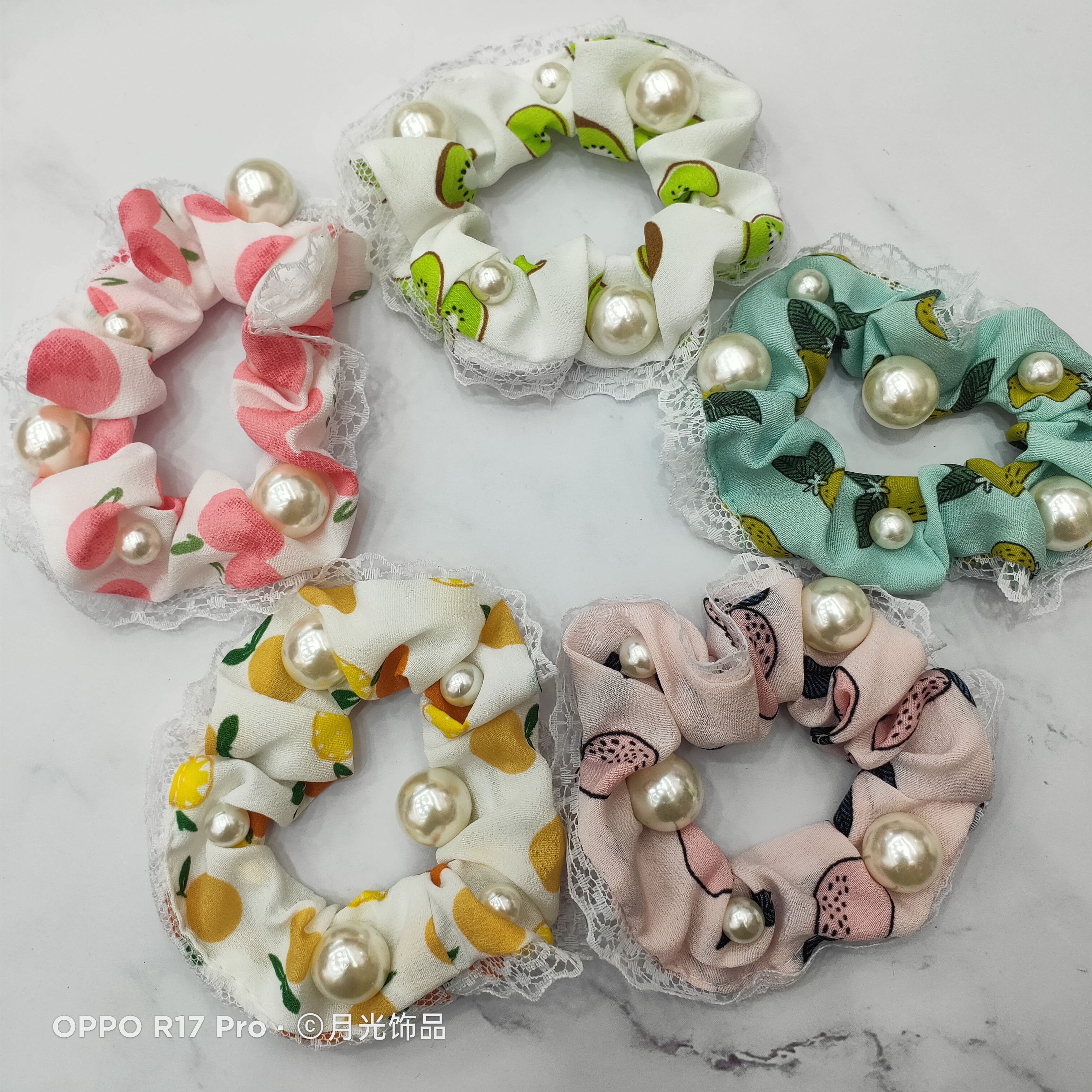 Korean version of popular lace large intestine rings with pearl-sized pearls