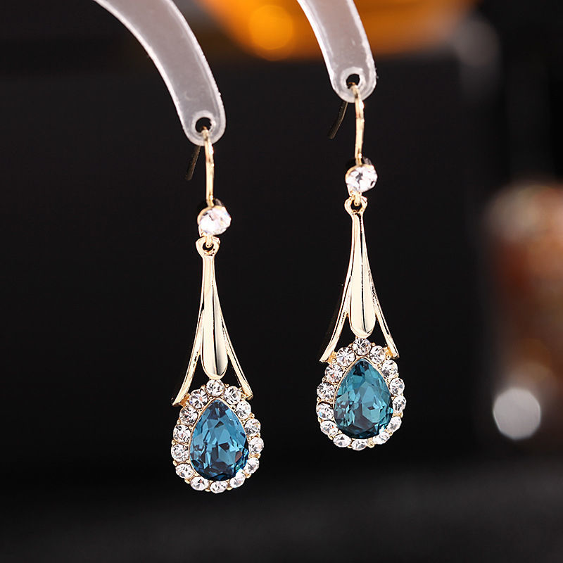 耳环韩国气质网红女防过敏蓝色之恋水晶耳坠奢华百搭2021年新款潮详情图6