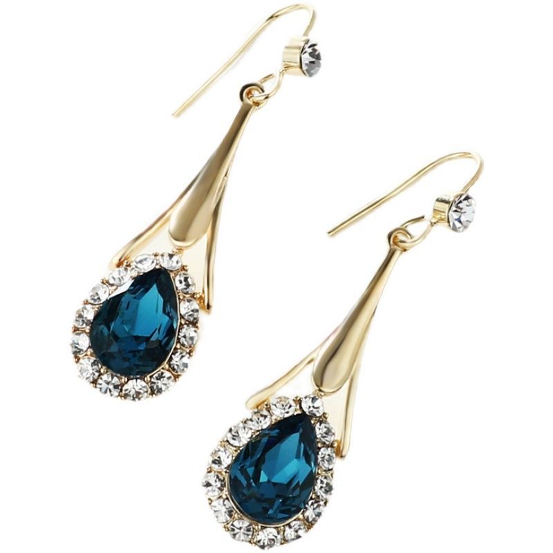 耳环韩国气质网红女防过敏蓝色之恋水晶耳坠奢华百搭2021年新款潮详情图3