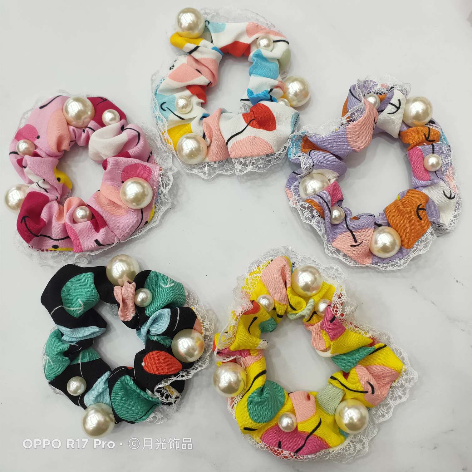 Korean version of popular lace large intestine rings with pearl-sized pearls details Picture