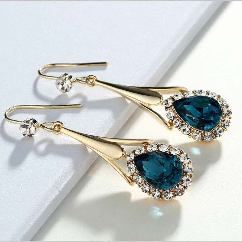 耳环韩国气质网红女防过敏蓝色之恋水晶耳坠奢华百搭2021年新款潮详情图1