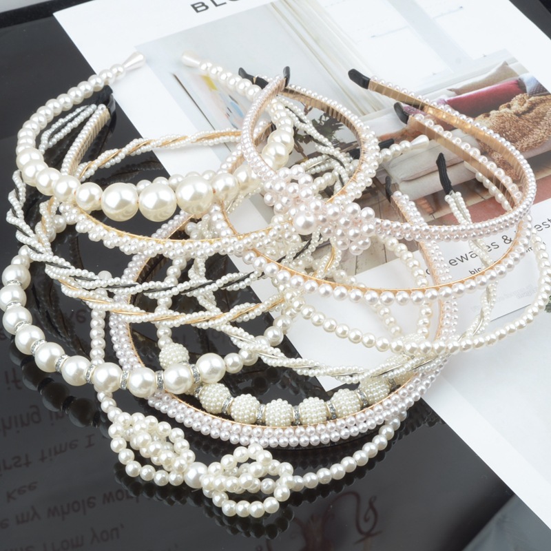 FLY55 Pearl hairband, bride's hair accessory, hand-woven pearl knot, twist bow, crown headband, women's headaccessory wholesale Specification image