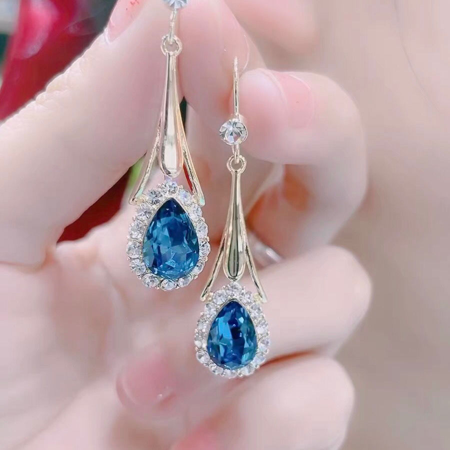 耳环韩国气质网红女防过敏蓝色之恋水晶耳坠奢华百搭2021年新款潮详情图5