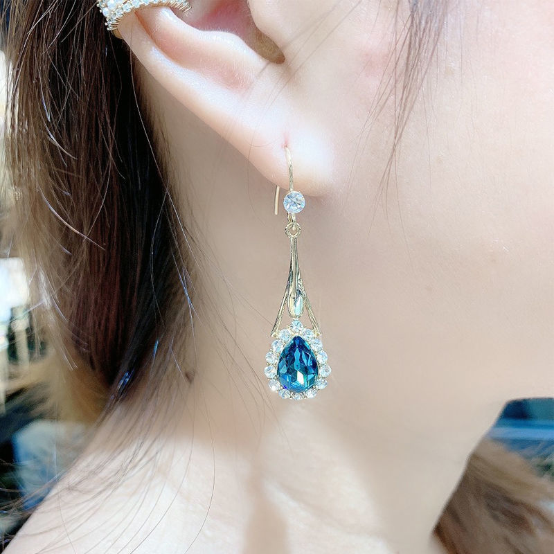 耳环韩国气质网红女防过敏蓝色之恋水晶耳坠奢华百搭2021年新款潮详情图9