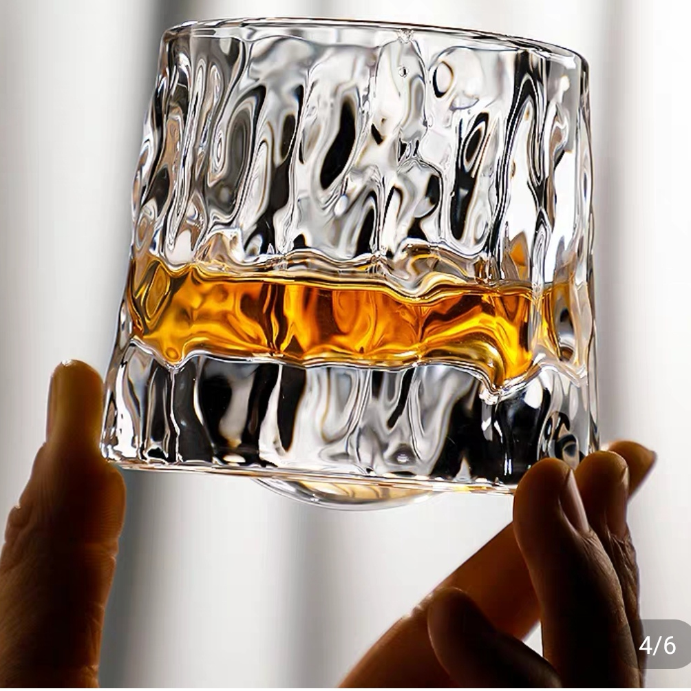 树皮摇摇杯加厚旋转不倒翁威士忌杯北欧烈酒杯创意个性烈酒杯