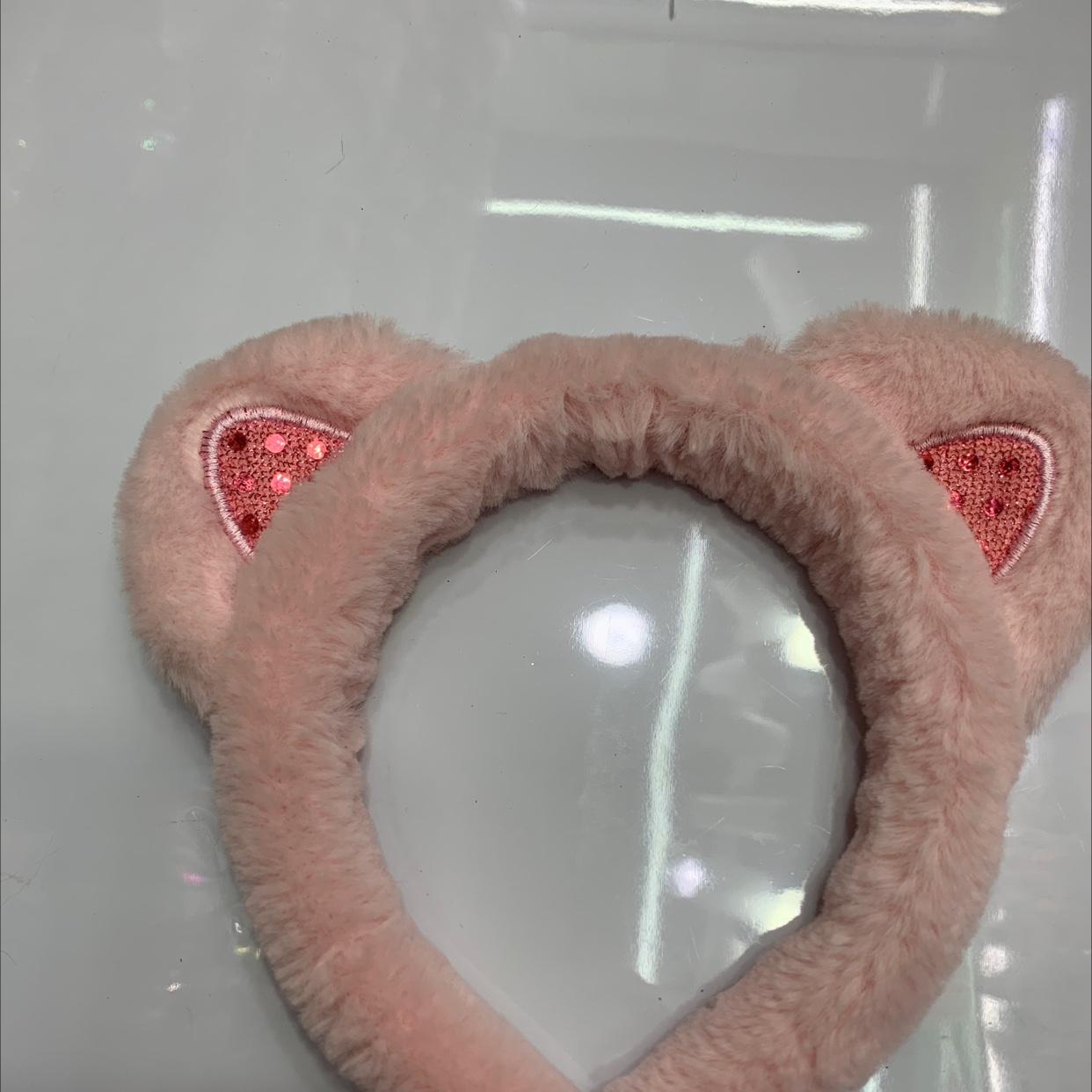 Small S cat ear headband plush cat ear glitter buckle