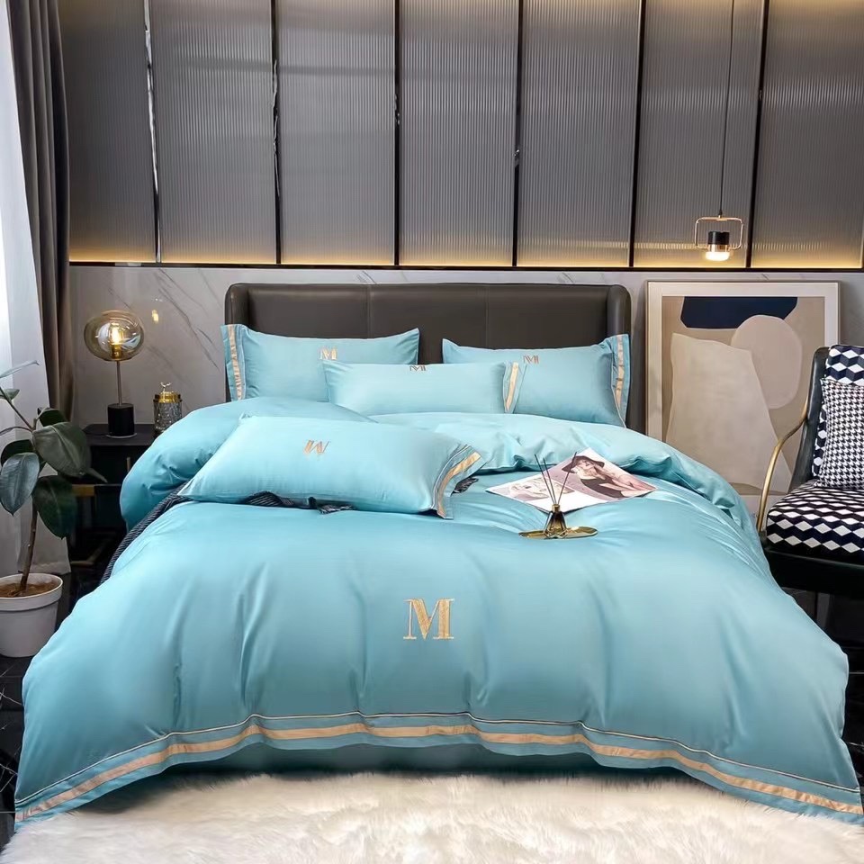 Simple Korean style cotton twill four-piece bedding cover 60 long-staple cotton four-piece set Xinghe Green thumbnail