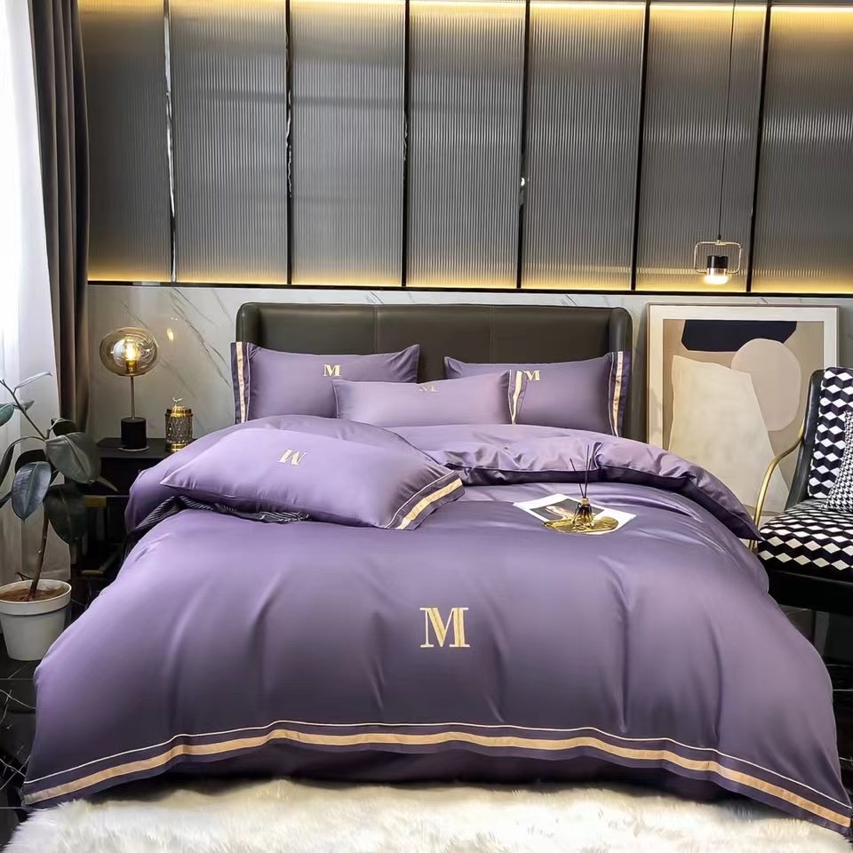 2022 New feedback simple Korean style 60 long staple cotton 4-piece set purple twill 4-piece bedding quilt cover thumbnail