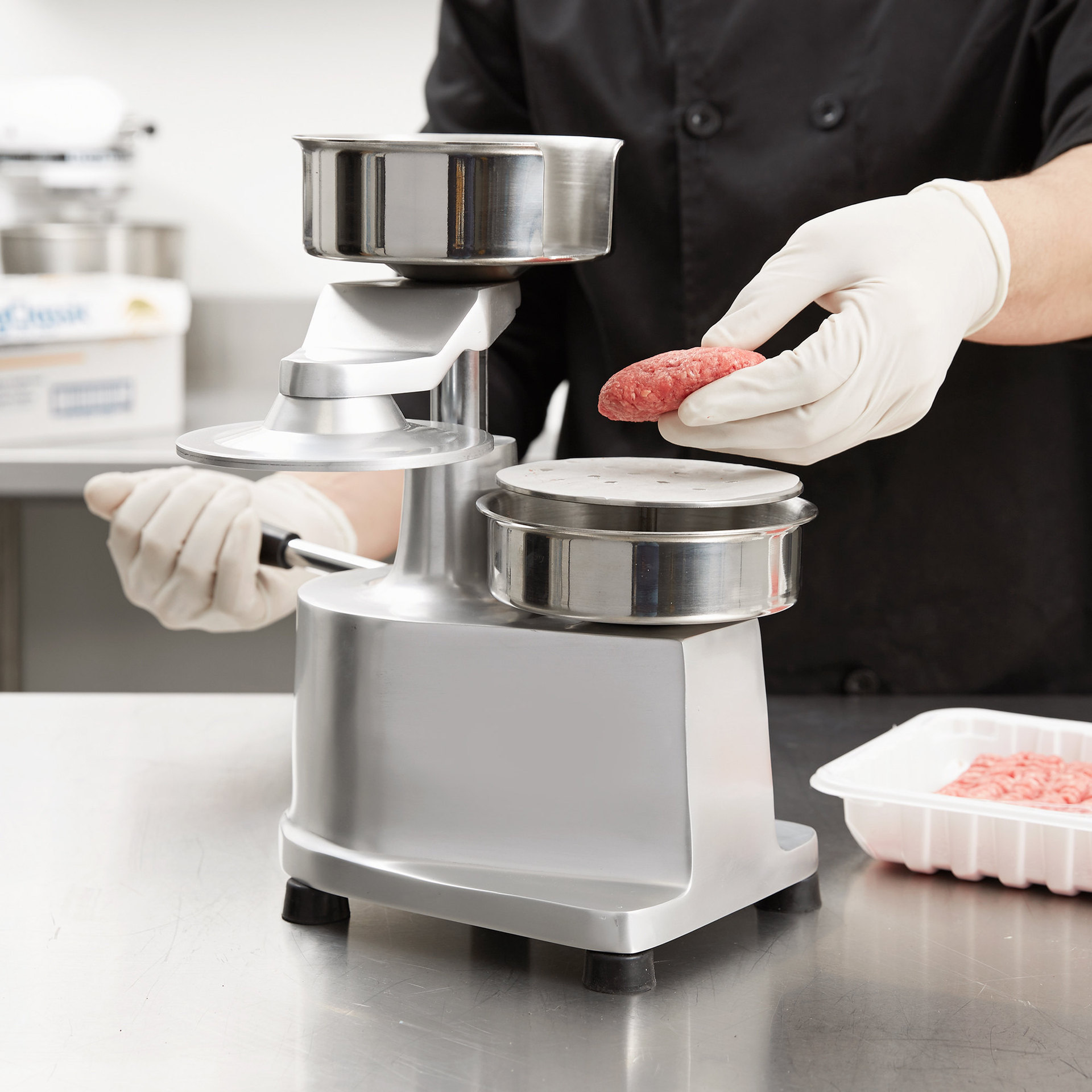 Stainless steel hamburger machine, commercial manual hamburger filling press, stainless steel hamburger Patty press type 150 details Picture