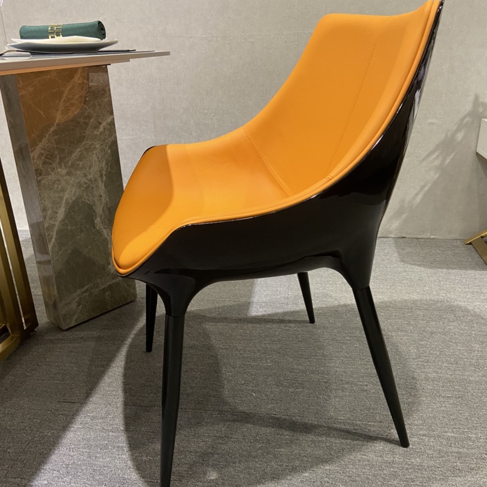 Genuine leather and solid wood chair