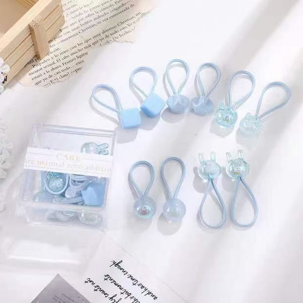 透明果冻儿童发圈浅蓝色一盒10件套装