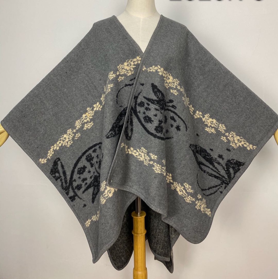 winter jacquard knitted cape with butterfly pattern