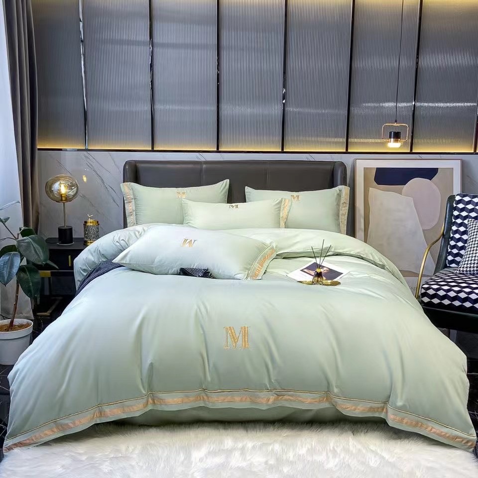 2022 New feedback simple Korean style cotton twill 4-piece bedding quilt cover 60-piece 4-piece set green thumbnail
