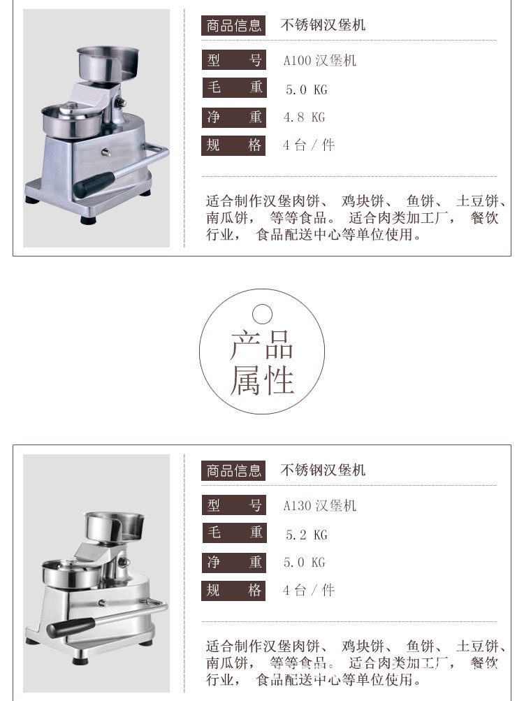 Stainless steel hamburger machine, commercial manual hamburger filling press, stainless steel hamburger Patty press type 150 detail image 3