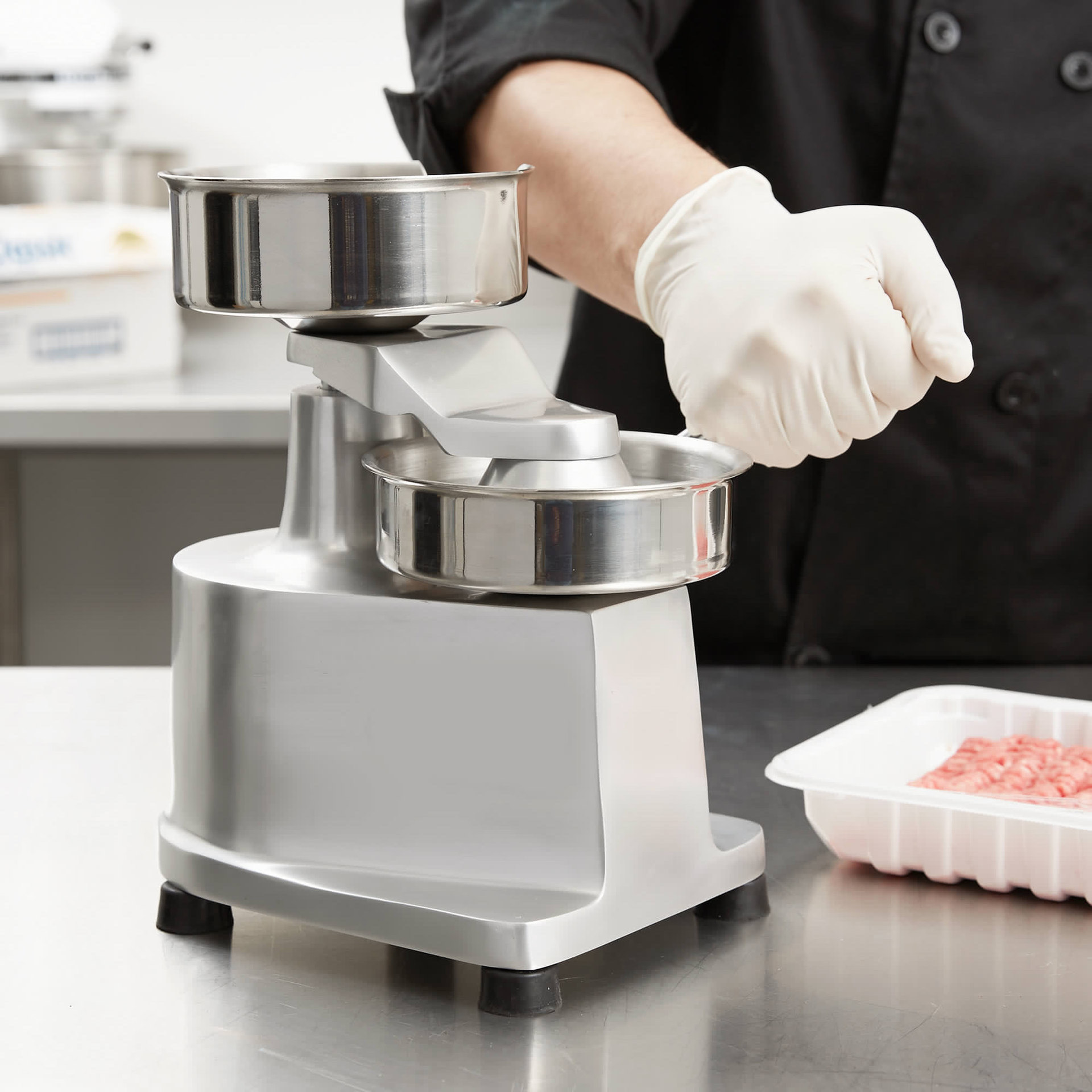 Stainless steel hamburger machine, commercial manual hamburger filling press, stainless steel hamburger Patty press type 150 Specification image