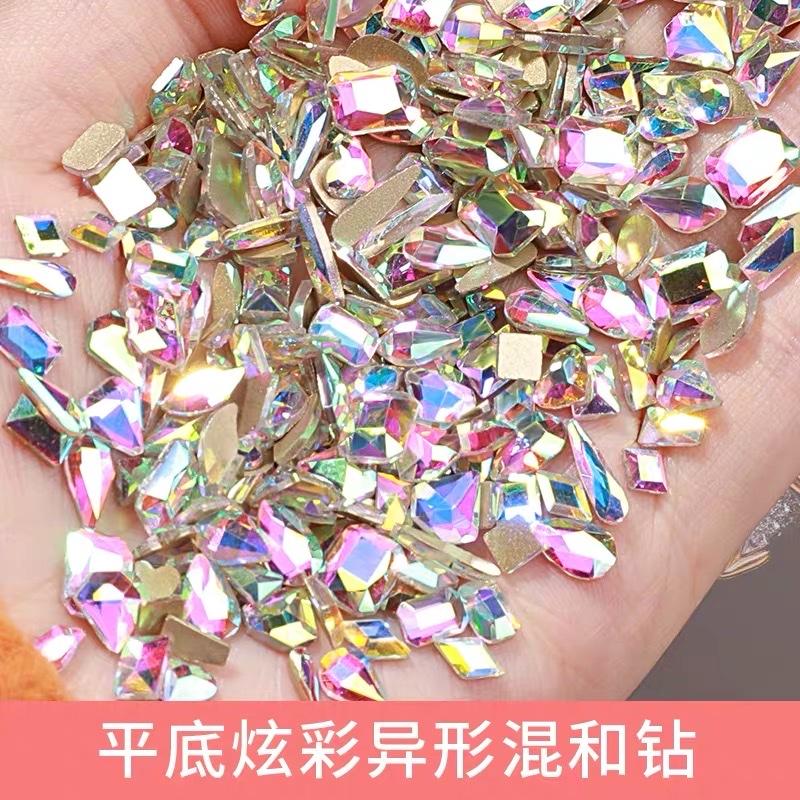 美甲饰品水钻锆石超闪指甲钻石网红爆款平底炫彩钻饰新款混装配饰产品图