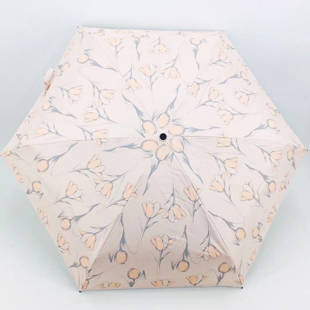 A5026小五折PG闪银印花防晒晴雨伞粉色产品图