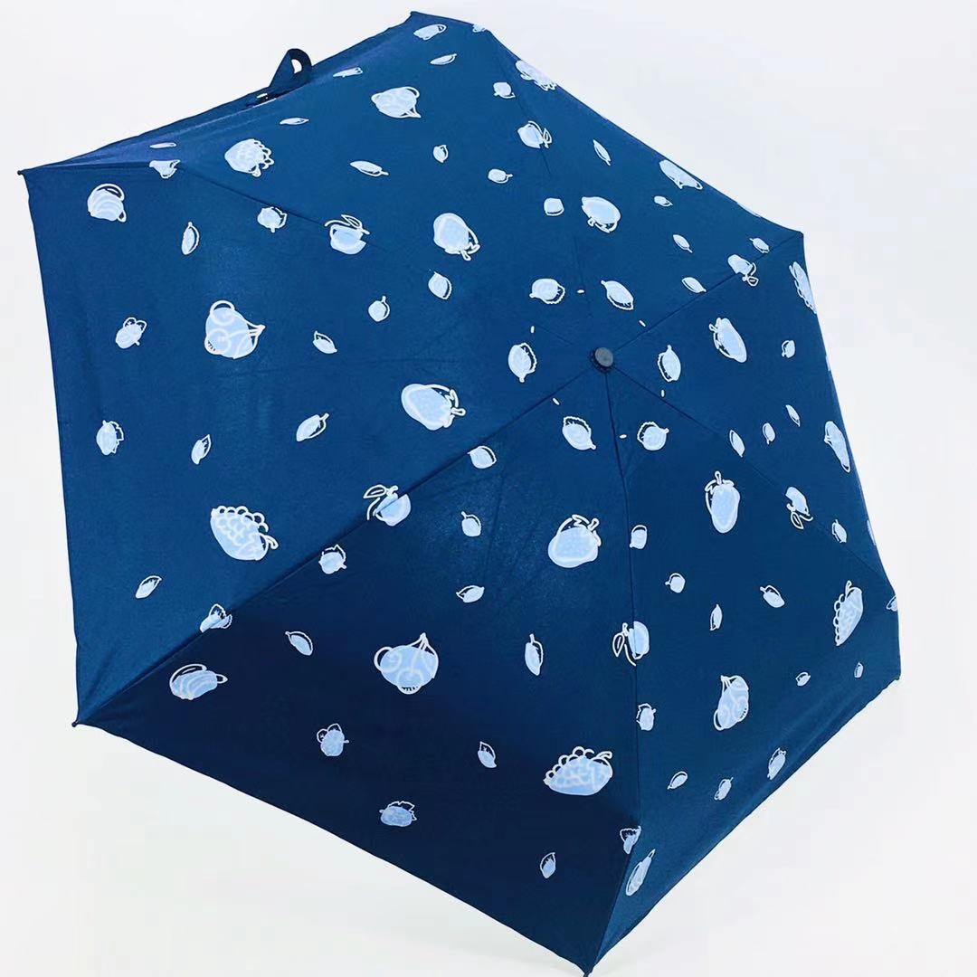 A5027小五折PG闪银印花防晒晴雨伞蓝色产品图