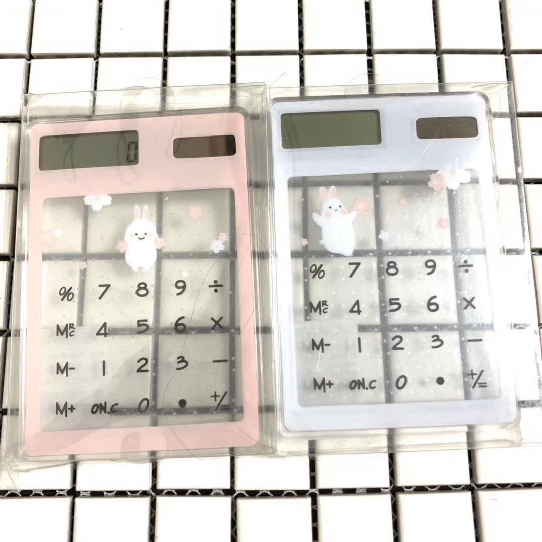 韩国少女心亚克力触摸计算机便携迷你猫咪薄透明太阳能计算器批发细节图