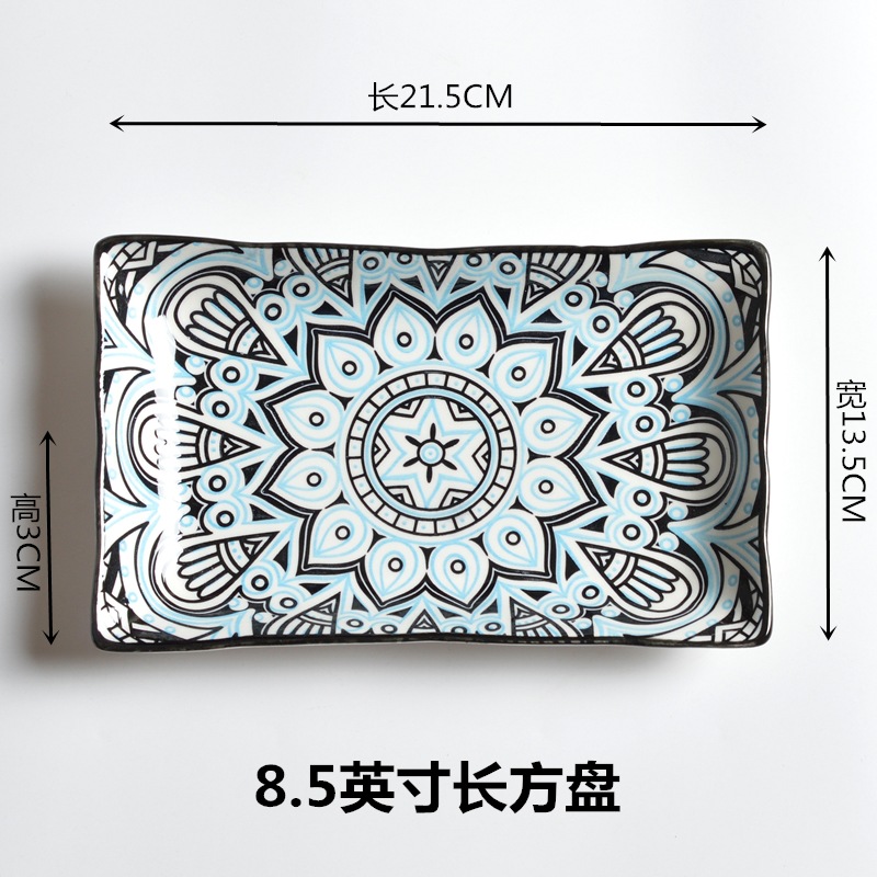 Estilo japonés bajo esmalte color 8.5 "plato de cerámica plato de pescado rectangular plato de cuerpo de aguja de sushi plato pequeño plato de plato poco profundo para el hogar details Picture