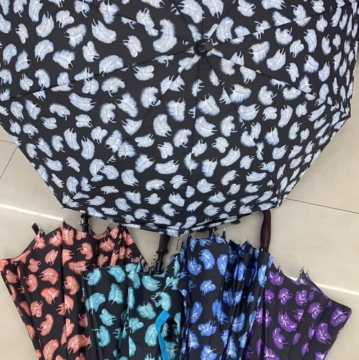 56Cm Feather Flower Umbrella Shade, Rain, Uv Protection Long Handle Umbrella Arch Umbrella