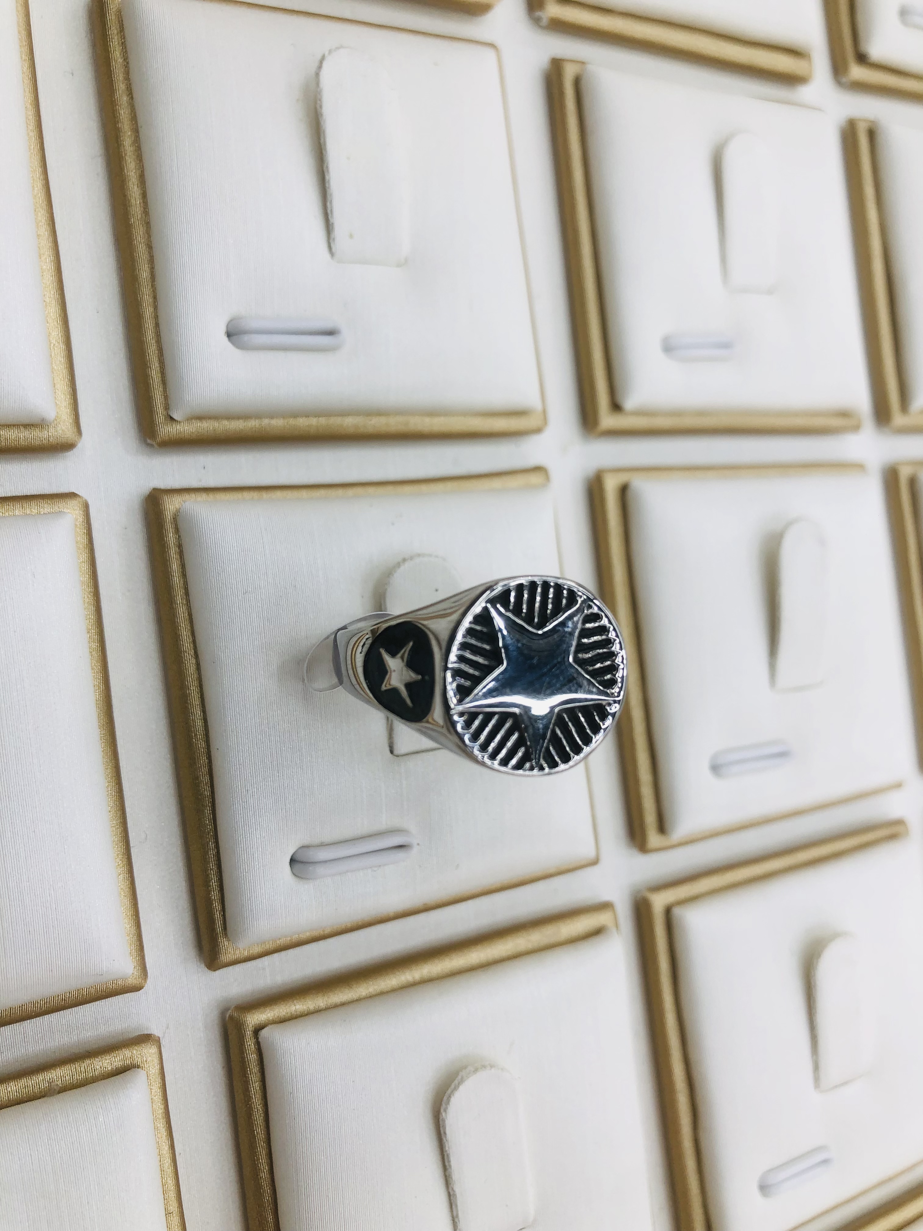 A men's ring with a five-pointed star pattern design Application Scenario