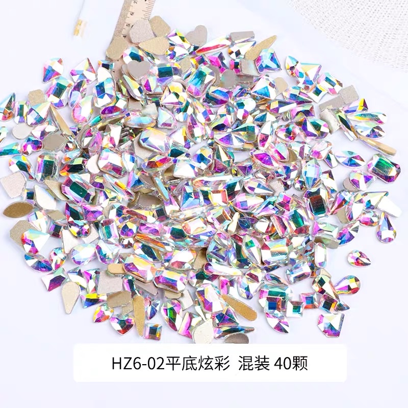 美甲饰品水钻锆石超闪指甲钻石网红爆款平底炫彩钻饰新款混装配饰白底实物图