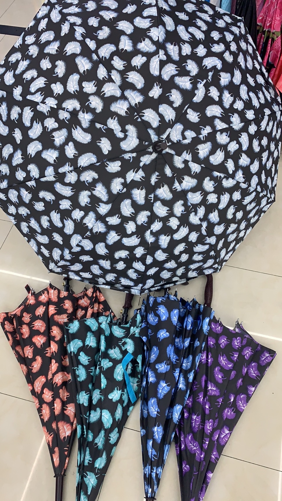 56Cm Feather Flower Umbrella Shade, Rain, Uv Protection Long Handle Umbrella Arch Umbrella details Picture