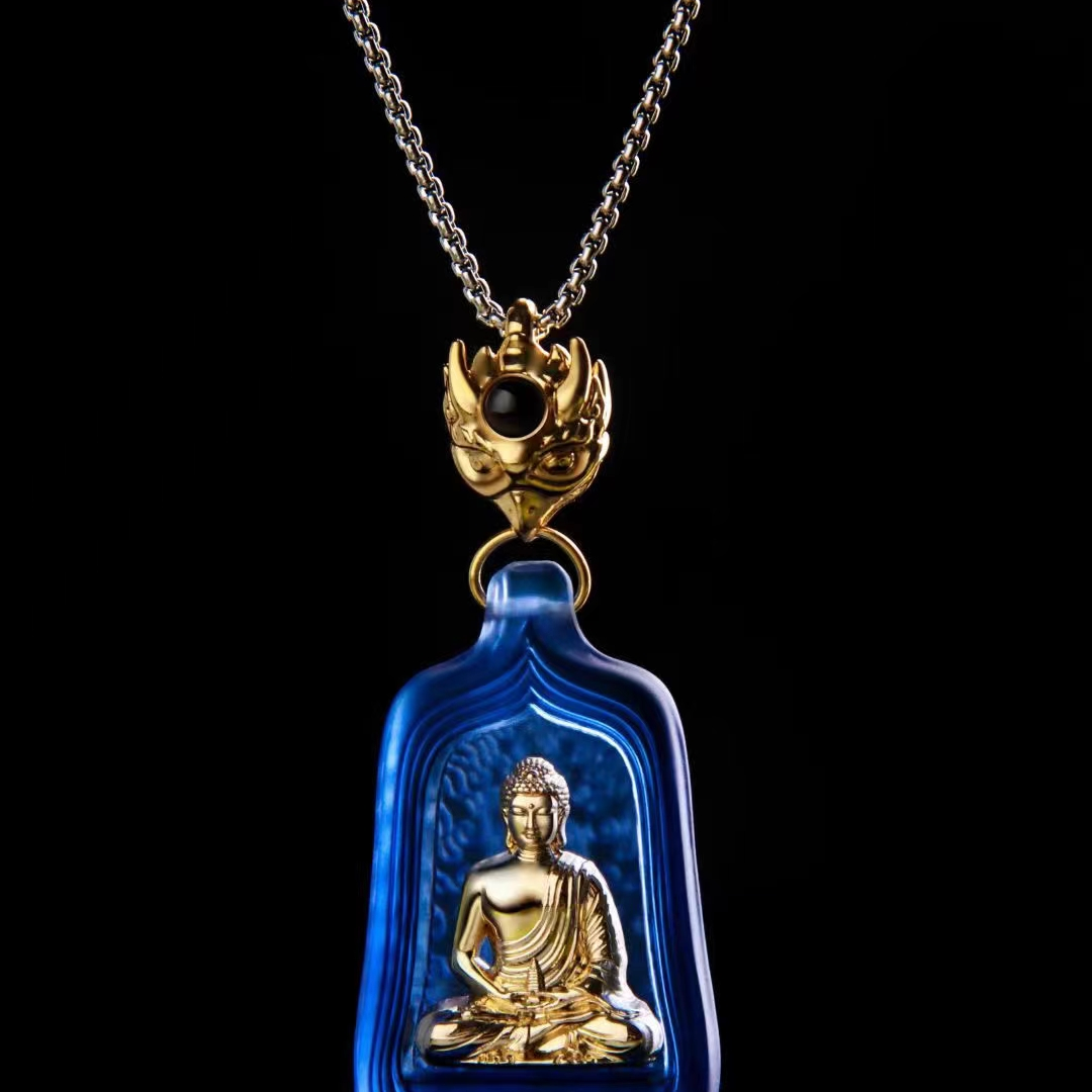 琉璃金装佛牌项链