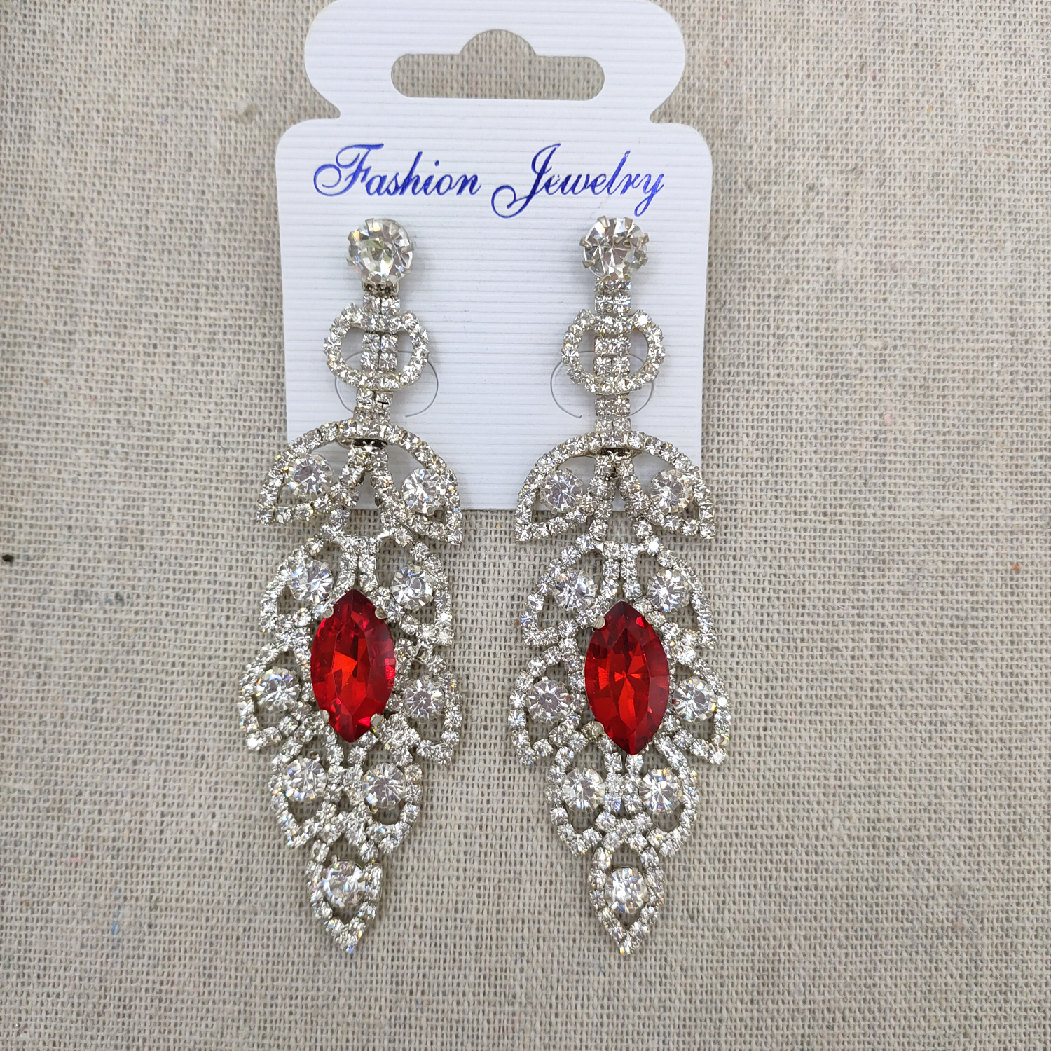 European and American trend earrings Fashion personality ruby geometric hollow crystal