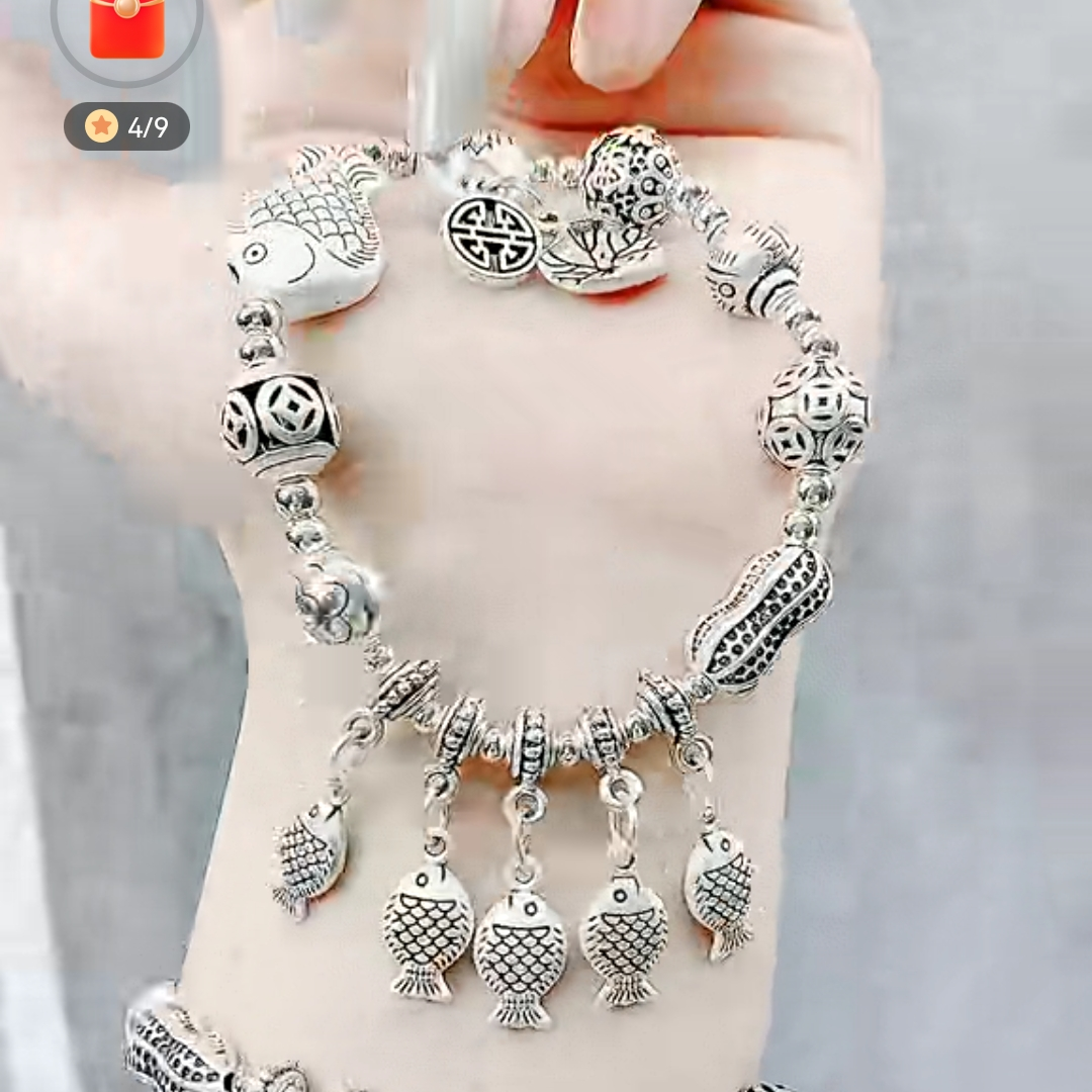 晶珀丽饰品SL111藏银玫瑰花多多鱼韩国东门时尚潮流手链