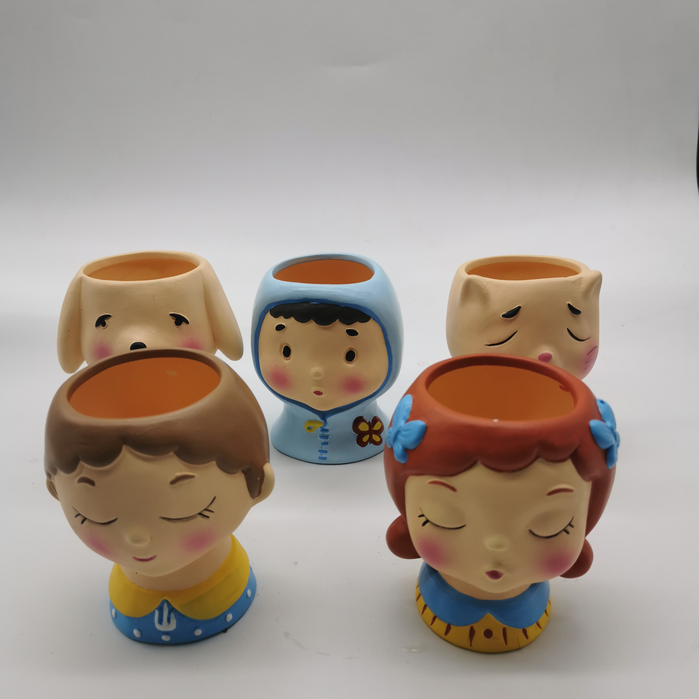 欧式陶瓷卡通人物花盆创意人头假花假多肉花盆仿真多肉植物办公室摆件