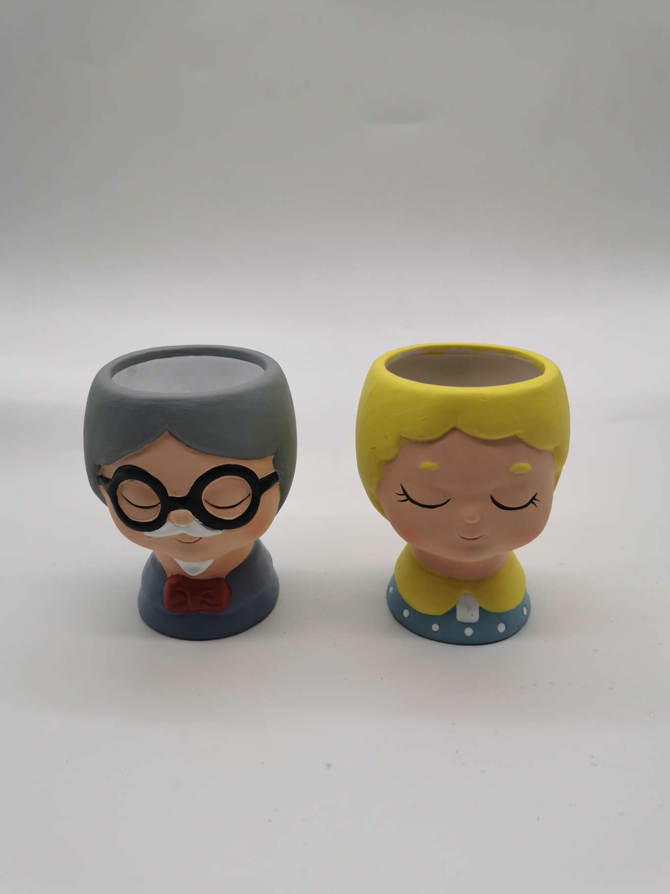 欧式陶瓷卡通人物花盆创意人头假花假多肉花盆仿真多肉植物办公室摆件细节图