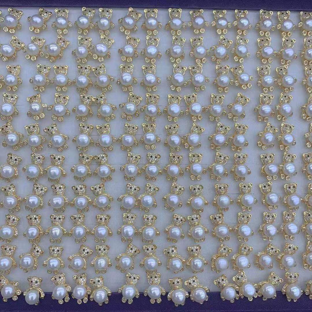 韩国淡水珍珠耳环女可爱小熊优雅S925纯银针气质高级感耳钉铜饰