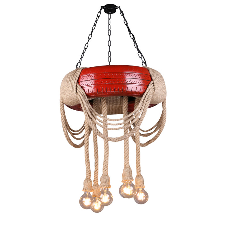 Industrial-style tire, hemp rope ceiling-mounted, coffee shop, restaurant, barbecue restaurant, hot pot restaurant, barber shop lighting fixtures Application Scenario