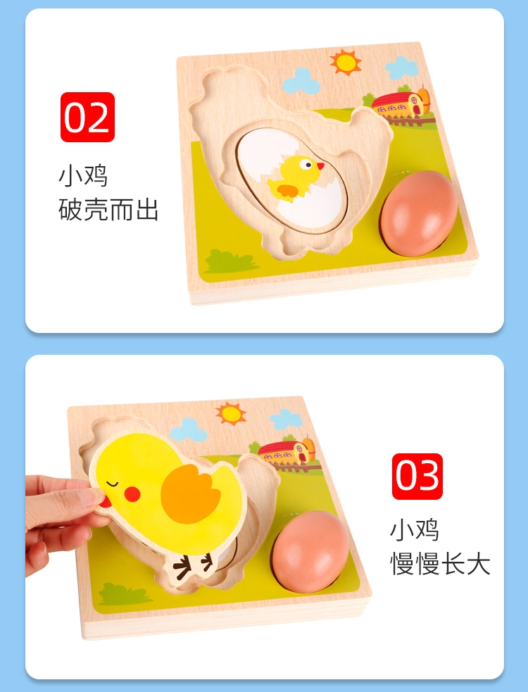 小鸡成长过程木制幼儿园益智区拼图逻辑思维玩具批发 价格 库存 义乌小商品城