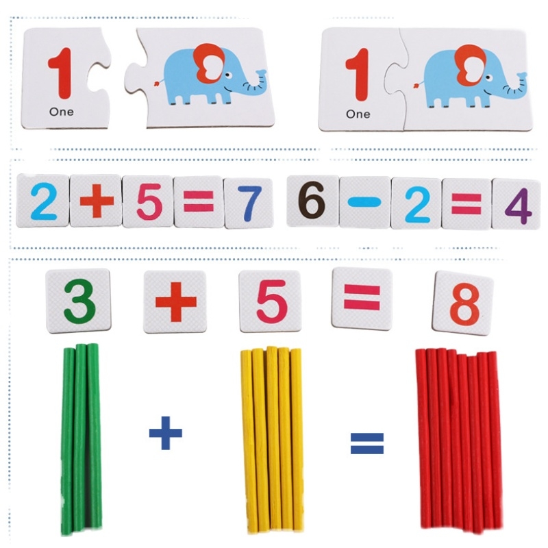 Children's math cognitive matching puzzles, building blocks, math operation cards, early education math sticks Item Picture