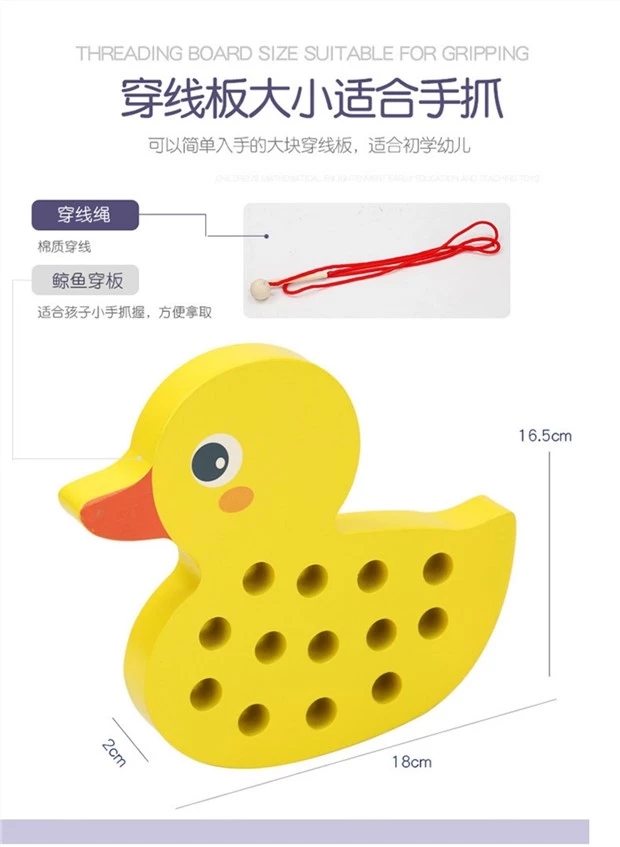 The duckling and whale threading game is an early education toy that helps children develop their hands-on skills and coordinate their hands and eyes Specification image