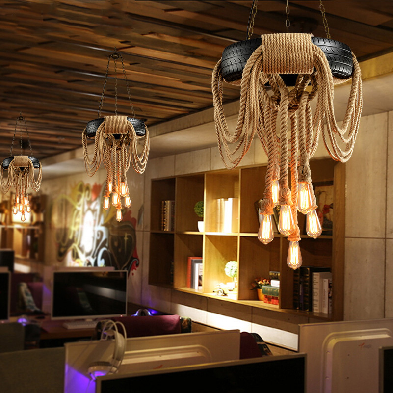 Industrial-style tire, hemp rope ceiling-mounted, coffee shop, restaurant, barbecue restaurant, hot pot restaurant, barber shop lighting fixtures detail image 2