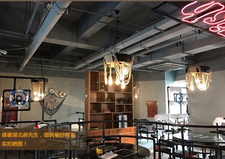 Industrial-style tire, hemp rope ceiling-mounted, coffee shop, restaurant, barbecue restaurant, hot pot restaurant, barber shop lighting fixtures detail image 11